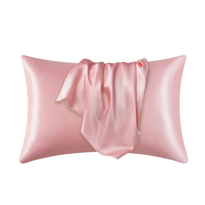 Taie D'oreiller 50x75 Cm En Satin De Polyester - Motif Floral-oiseau Rose - Douce Pour Les Cheveux Et La Peau