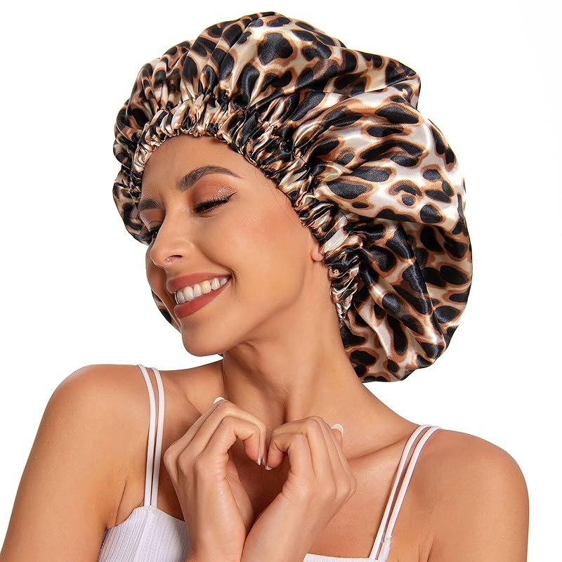 Bonnet de nuit en soie léopard 