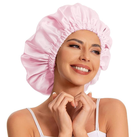 Bonnet de nuit en soie rose