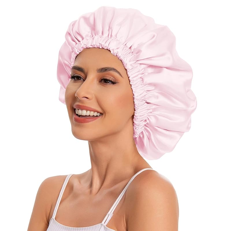 Bonnet de nuit en soie rose