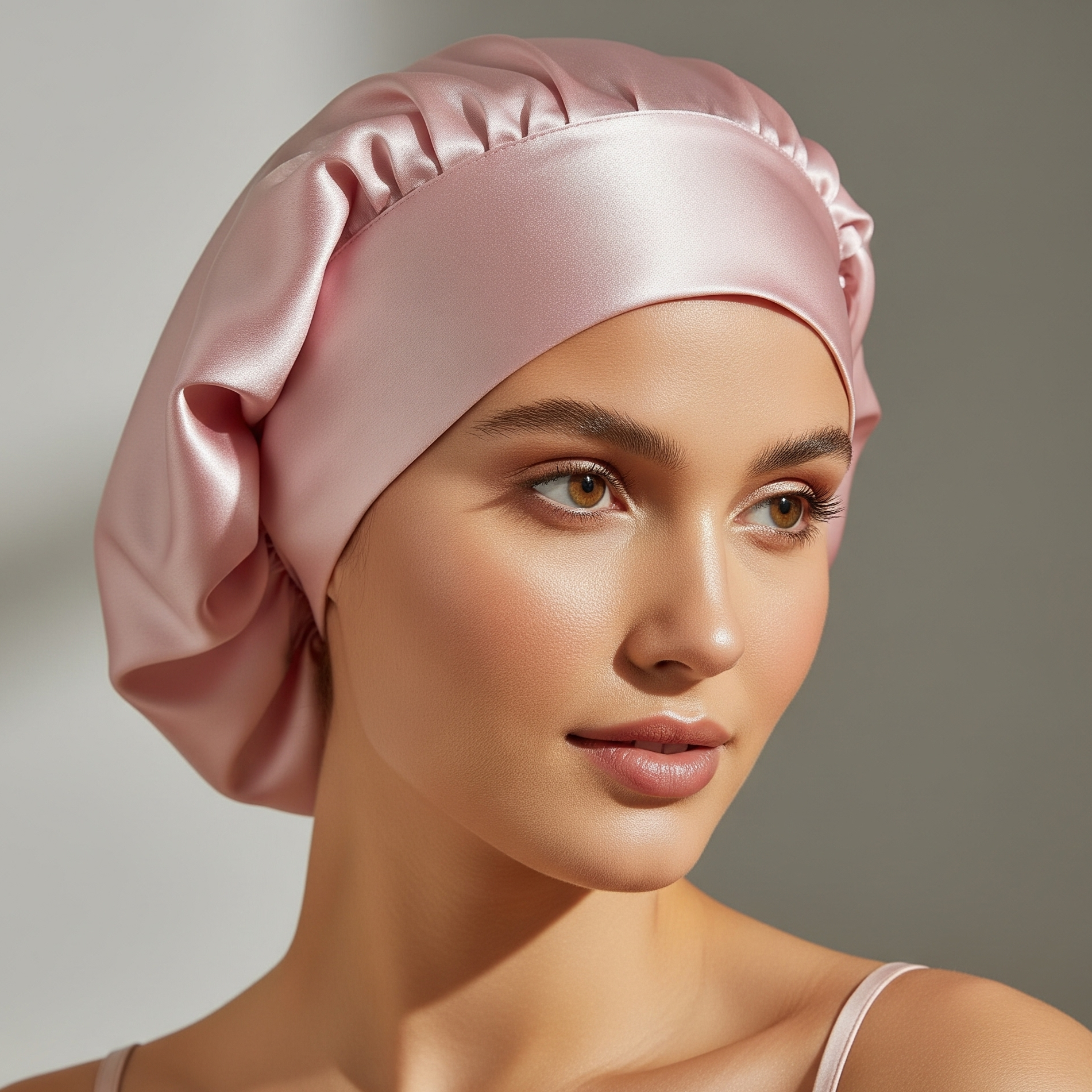 bonnet de nuit en satin avec attaches