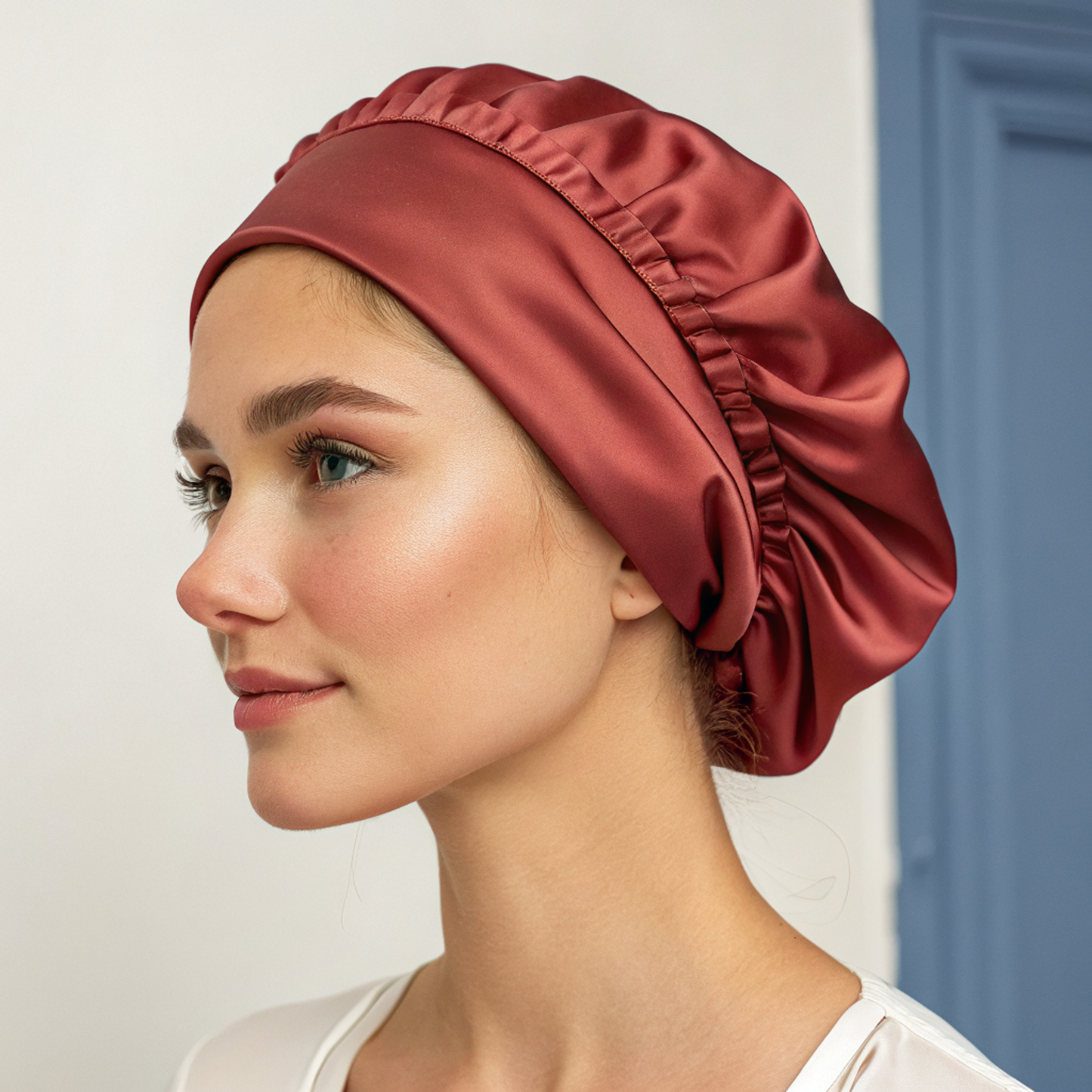 bonnet de nuit en soie cheveux longs
