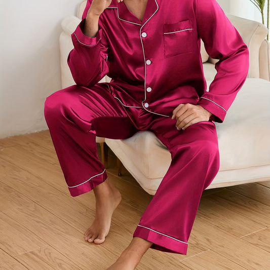 Long pyjama en soie rouge pour homme