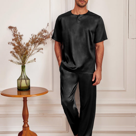 Pyjama noir en soie pour homme